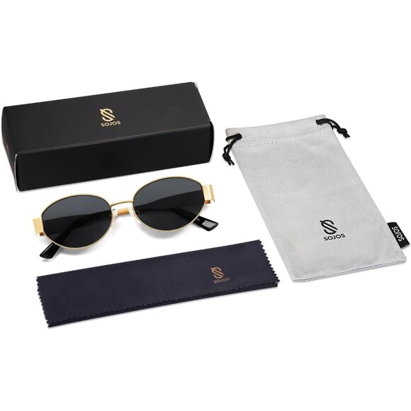 🆕Women Men Retro Gold Grey Oval Sunglasses Trendy UV400 Classic Shades - Picture 6 of 6